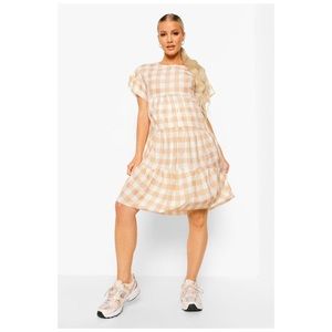 Gingham Ruffle Sleeve Smock Maternity Dress